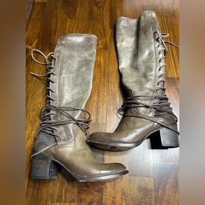 Freebird by Steven COAL Women's Sz US 10 Knee-High Stone Handcraft Leather Boots